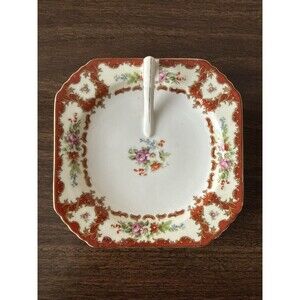 Vintage Japanese Porcelain Finger Dish 5 1/2" Floral  Candy Dish with Handle